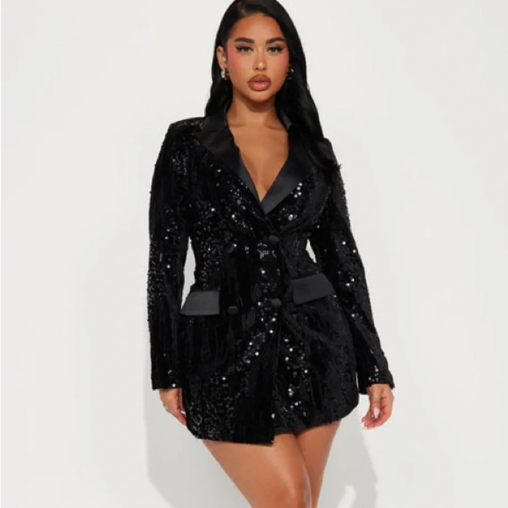 Fashion Nova Amelia Sequin Blazer Dress - Black, Size: 1X